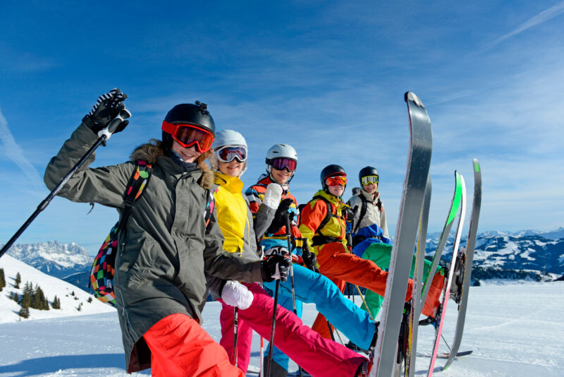 Happy students with their skis on